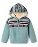 Yellow Apple Knit Full Sleeves Hoodies With Floral Design - Mint