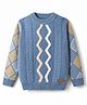 Yellow Apple Knit Full Sleeves Pullovers with Argyle & Cable Knit Design - Light Blue