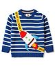 Yellow Apple Knit Full Sleeves Striped Pullover with Attached Pouch Applique- Royal Blue