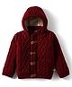 Yellow Apple Knit Hoodies with Full Sleeves and Cable Knit Pattern in Burgandy for 12-18 Months
