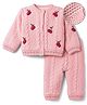Yellow Apple Knit Full Sleeves Front Open Sweater Set with Cable Knit Design & Berry Embroidered - Pink