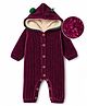 Yellow Apple Knit Full Sleeves  Winter Wear Romper With Ear Applique - Maroon