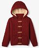 Yellow Apple Cotton Blend Knit Full Sleeves Hooded Winter Jacket with Cable Knit Design - Burgandy