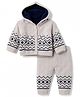 Yellow Apple Fleece lining Knit Full Sleeves Front Open Hooded Sweater Set with Argyle Design -Beige