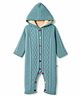 Yellow Apple Knit Full Sleeves Hooded Romper With Embroidery - Mint
