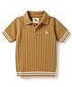 Yellow Apple Sinker Knit Half Sleeves T-Shirt with Cable Knit Design - Light Brown