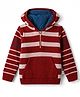 Yellow Apple Fleece lining Knit Full Sleeves Striped Hooded Sweat Shirt With Kangaroo Pockets -Maroon