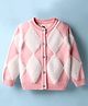 Yellow Apple Knit Full Sleeves Argyle Designed Front Open Sweater - Pink