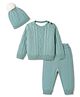 Yellow Apple Knit Full Sleeves Cable Knit Designed Solid Colour Sweater Set with Cap- Turquoise