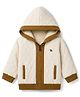Yellow Apple Knit Full Sleeves  Front Open Hooded Sweater -Cream