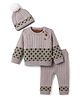 Yellow Apple Fleece lining Knit Full Raglan Sleeves Sweater Set & Cap with Argyle & Cable Knit Design- Grey