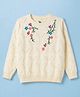 Yellow Apple Knit Full Sleeves Floral Embroidered Sweatshirt - White