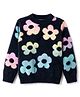 Yellow Apple Knit Full Sleeves Pullover with Floral Design - Black