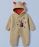 Yellow Apple Knit Full Sleeves Hooded Winter Wear Romper With Bunny Patch - Beige