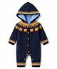 Yellow Apple Knit Full Sleeves Hooded Romper With Fair Isle-inspired Knit Design - Navy Blue