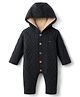 Yellow Apple Knit Full Sleeves Hooded Romper With Cable Knit Texture - Charcoal Grey
