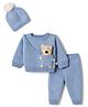 Yellow Apple Knit Pullover and Cap with Full Sleeves and Bear Applique in Blue