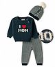 Yellow Apple Knit Full Raglan Sleeves Text Designed Sweater Sets with Cap & Checks- Navy