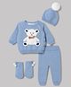 Yellow Apple Knit Full Sleeves  Bear Designed Baby Sweater Set with Caps & Booties - Light Blue