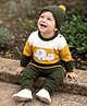 Babyhug Knit Full Sleeves Sweater Set With Elephant Applique - Mustard