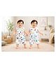 TUMMY Cotton Knit Pack Of 2 Sleeveless Vehicles & Numerical Printed Coordinating Tees & Shorts Night Suit - White