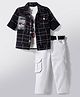 Radutu Cotton Woven Half Sleeves Checks Party Shirt & Pant Set T-Shirt & Belt - White & Black