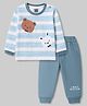 Mini Taurus Interlock Knit Full Sleeves Striped T-Shirt & Pajama Night Suit with Bear Face Patch - Grey