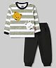 Mini Taurus Interlock Knit Full Sleeves Striped T-Shirt & Pajama Night Suit with Bear Face Patch - Olive