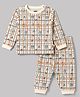 Mini Taurus Interlock Knit Full Sleeves T-Shirt & Pyjama Co-ords Night Suit With Animal Print - Brown