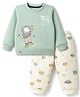 Mini Taurus Fleece Knit Full Sleeves Winter Wear T-Shirt & Lounge Pant Set Astronaut Print - Green