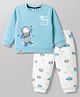Mini Taurus Fleece Knit Full Sleeves Winter Wear T-Shirt & Lounge Pant Set Astronaut Print - Blue