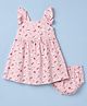 Babyhug 100% Cotton Single Jersey Knit Sleeveless Cat Printed Frock with Bloomer - Pink