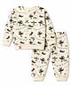 Mini Taurus Fleece Knit Full Sleeves Co-ord T-Shirt & Pyjama Winter Night Suit with Airplane Print - CReam