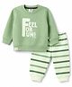 Mini Taurus Fleece Knit Full Sleeves T-Shirt & Pyjama Winter Night Suit with Stripes & Text  Print - Green