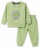 Mini Taurus Fleece Knit Full Sleeves Winter Wear T-Shirt & Lounge Pant Set Lion Print - Green