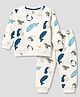 Mini Taurus Fleece Knit Full Sleeves Co-ord T-Shirt & Pyjama Winter Night Suit with Sea Life Print - Whie