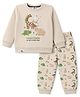 Mini Taurus Fleece Knit Full Sleeves T-Shirt & Pyjama Winter Night Suit with Dino Print - Sky Beige