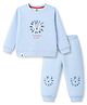 Mini Taurus Fleece Knit Full RaglanSleeves  T-Shirt & Pyjama Winter Night Suit with Lion Print - Sky Blue