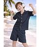 Zion Cotton Woven Half Sleeves Solid Shirt & Shorts Set - Charcoal