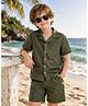 Zion Cotton Woven Half Sleeves Solid Shirt & Shorts Set - Olive