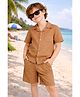 Zion Cotton Woven Half Sleeves Solid Shirt & Shorts Set - Brown