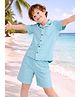 Zion Cotton Woven Half Sleeves Solid Shirt & Shorts Set - Blue