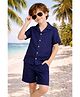 Zion Cotton Woven Half Sleeves Solid Shirt & Shorts Set - Navy Blue