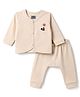 Mini Taurus Interlock Knit Full Sleeves Front Open T-Shirt & Pajama Night Suit With Squirrel Embroidered -Beige