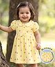 Babyhug Single Jersey Knit Half Sleeves Floral Printed Frock With Bloomer With Bow Applique - Yellow