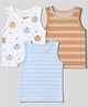 Babyhug 100% Cotton Single Jersey Knit Sleeveless Antibacterial Strped Vests With Puppy Print Pack of 3- Brown Blue White