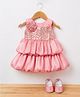 Blabber Sleeveless Sequins Embellished Floral Applique Detailed Knee Length Layered Bubble Dress With Booties - Peach