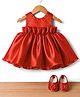 Blabber Sleeveless Beads & Stone Embellished Ruffle Pleated Knee Length Dress With Booties - Cherry
