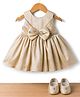 Blabber Sleeveless Stone Embellished Bow Applique Detailed Knee Length Dress With Booties - Cream
