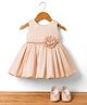 Blabber Sleeveless Pearl & Stone Embellished Floral Applique Detailed Knee Length Dress With Booties - Beige